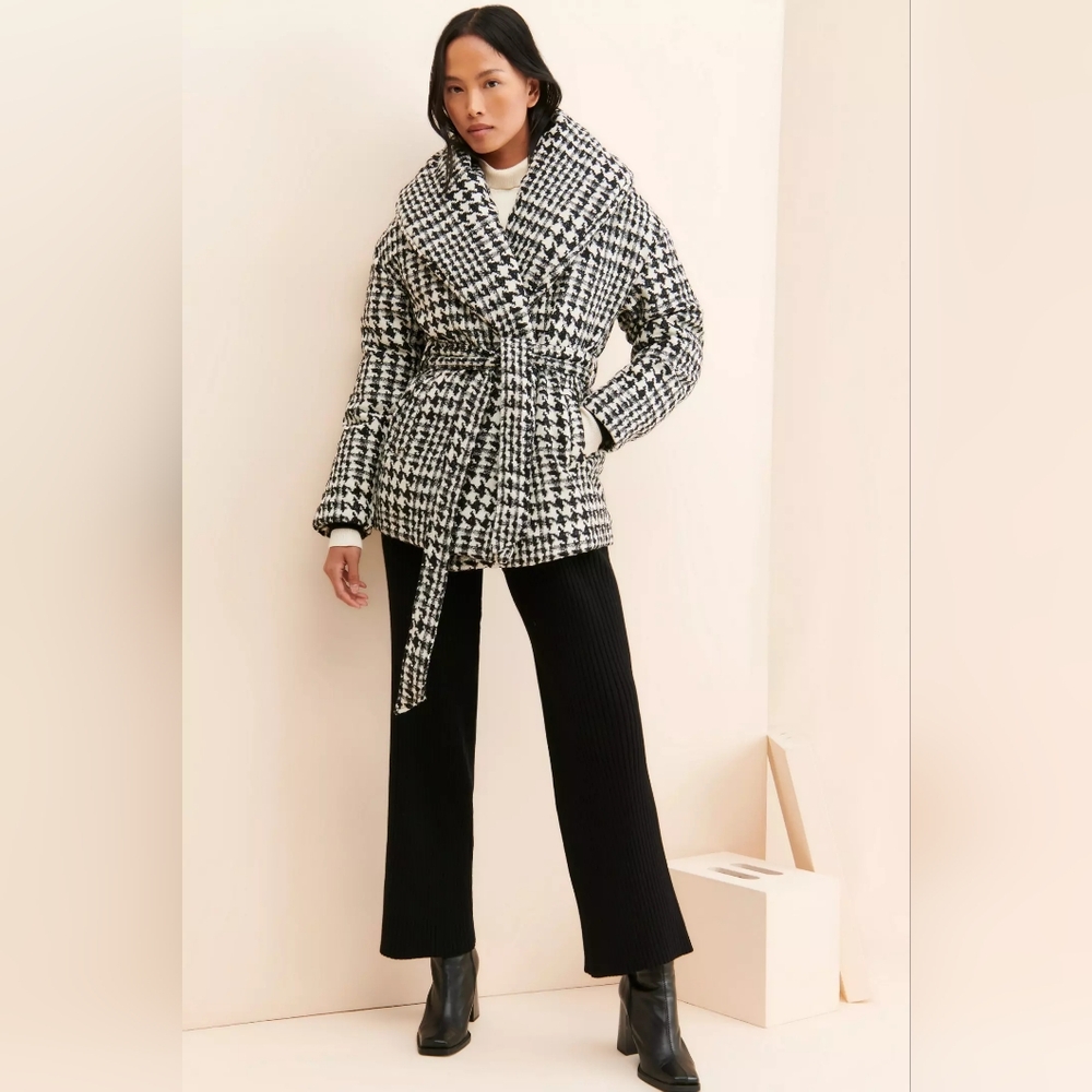 NEW BLANKNYC Pure Em Black White Checkered Houndstooth Women's Coat Large - Picture 4 of 11